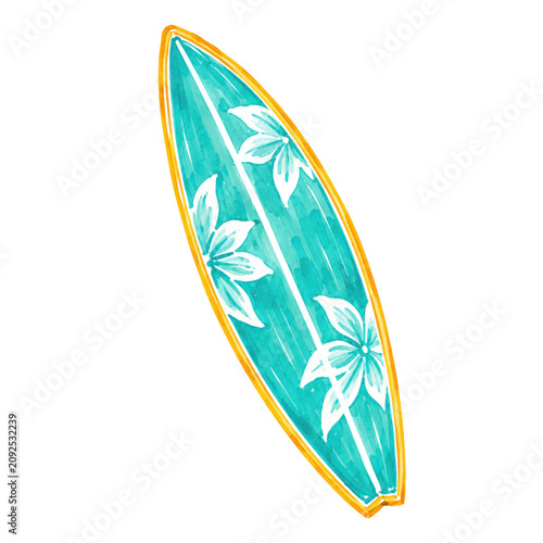 Tropical Surfboard Summer Beach Illustration for Ocean Vacation and Surfing Designs