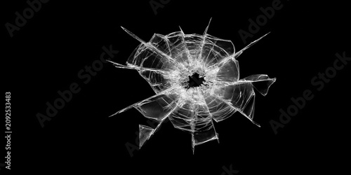 Bild auf Leinwand Shattered glass crack pattern isolated on black background, broken window textur