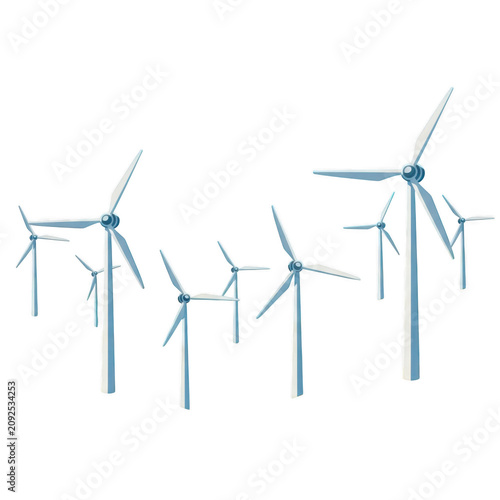 Graphic illustration of a wind farm isolated on transparent background for renewable energy branding, web, and presentation design