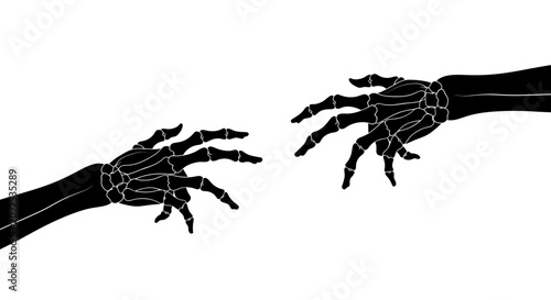 Quadro su tela Gothic skeleton hands reaching out, black skeletal arm bones silhouette, spooky