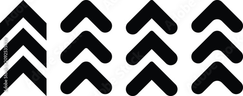 Chevron Up Arrow Set. Swipe Up, Level Up, and Upgrade Symbols. upward pointing arrow icons collection