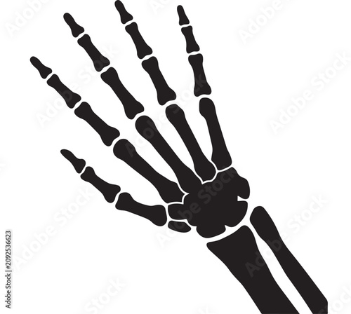 Canvastavla Black and White Vector Illustration of a Hand Silhouette Icon with Finger Bones,
