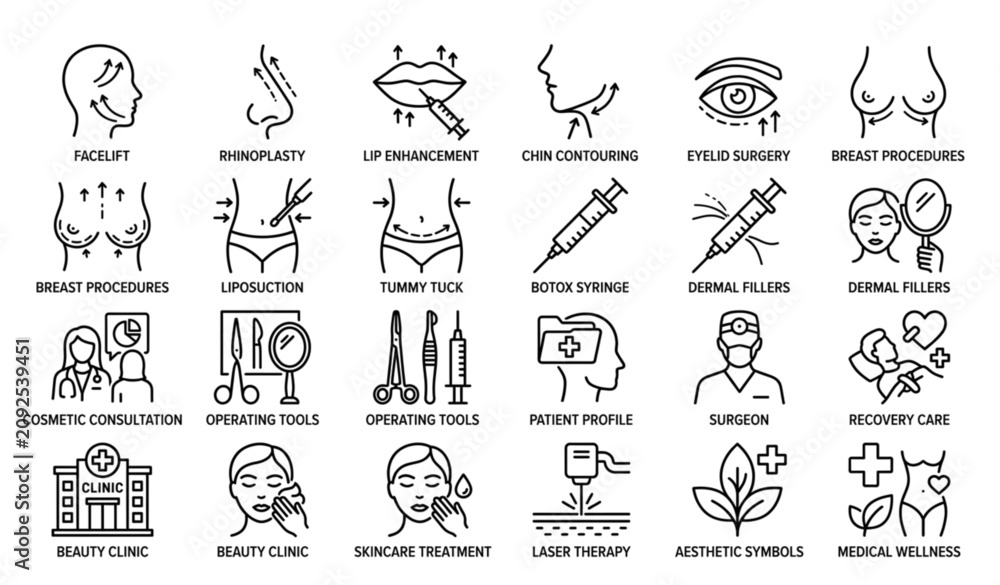 Fototapeta premium Modern Plastic and Cosmetic Surgery Vector Icon Set
