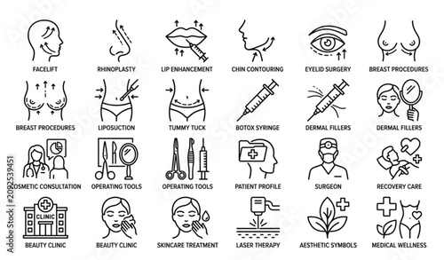 Foto Modern Plastic and Cosmetic Surgery Vector Icon Set