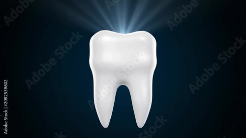 3D white tooth with glowing light background