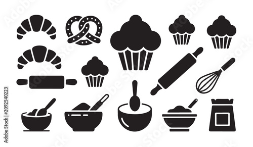 Fotografía Professional bakery icon set with mixing bowls whisks and baking tools for kitchen use