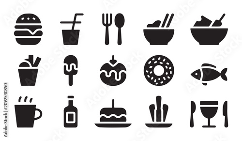 Canvastavla Assorted food and beverage icons for restaurant menus or digital ordering applications
