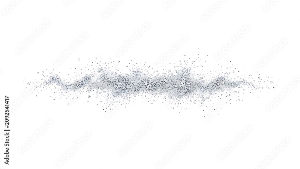 Obraz premium Abstract gray dust line isolated on white background. Soft particle texture perfect for smoke effects, powder overlays, artistic compositions, creative backgrounds, and modern graphic design.