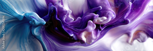 Dynamic liquid splash creating a beautiful blend of blue and purple, illustrating a creative color changing concept and the pH indicator effect in natural drinks