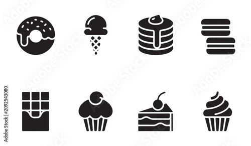 Obraz na plátně Collection of dessert and pastry icons including doughnut cupcake chocolate and pancake
