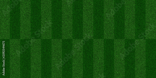 Seamless green grass texture background, top view of soccer field striped pattern, realistic turf surface for sports stadium design, vector illustration