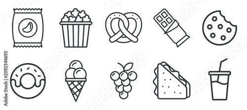 Tableau sur toile Food And Snack Icons Collection Line Art Style treat