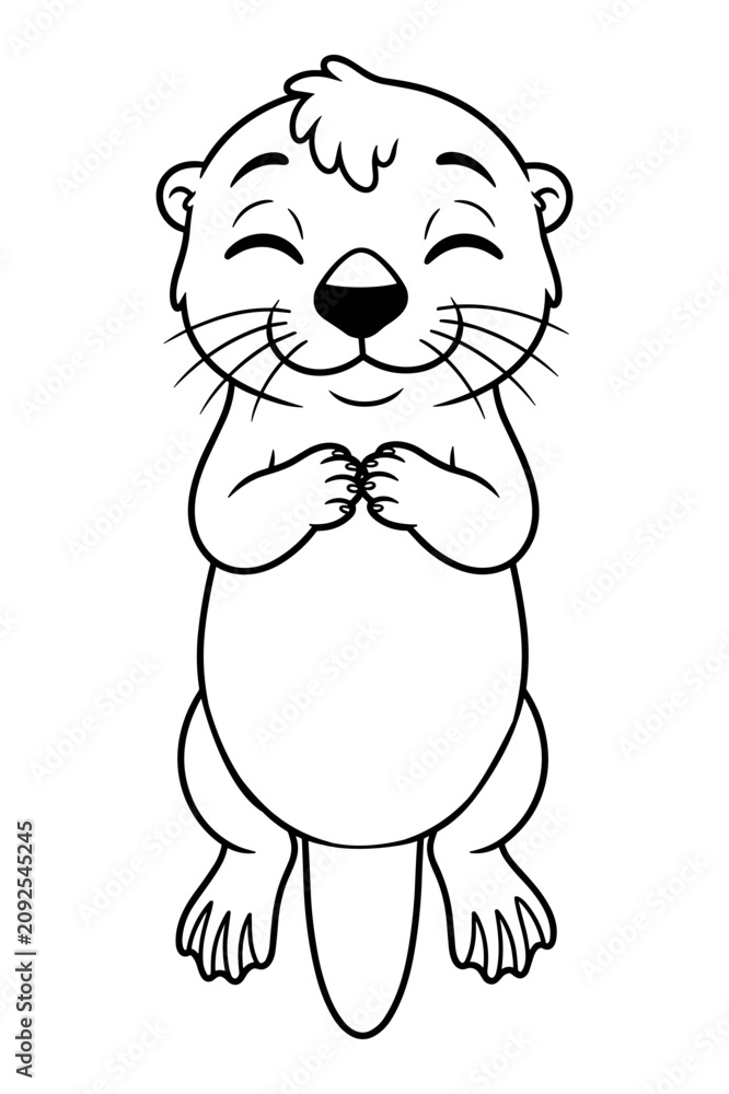 Fototapeta premium Cute smiling beaver coloring page for children activity.