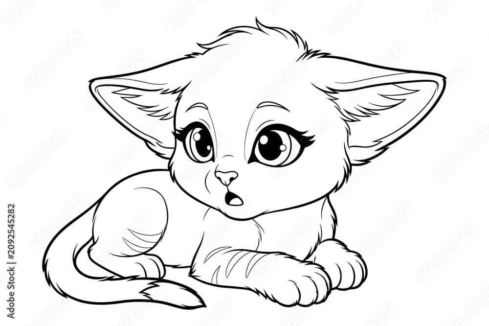 Fototapeta premium Surprised baby fennec fox coloring page for children illustration.