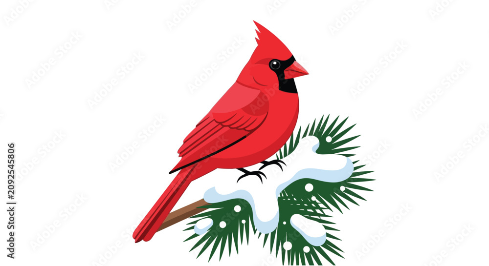 Fototapeta premium A vibrant red cardinal perched on a snow covered branch a detailed vector silhouette bird avian feathered plumage redbird songbird winter