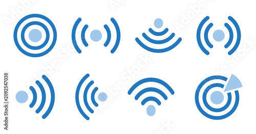 Fotografie Wireless signal icons blue flat vector illustrations on a transparent setting