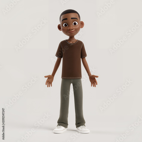 3D Cartoon Boy Character Standing With Open Arms Isolated On Beige Background