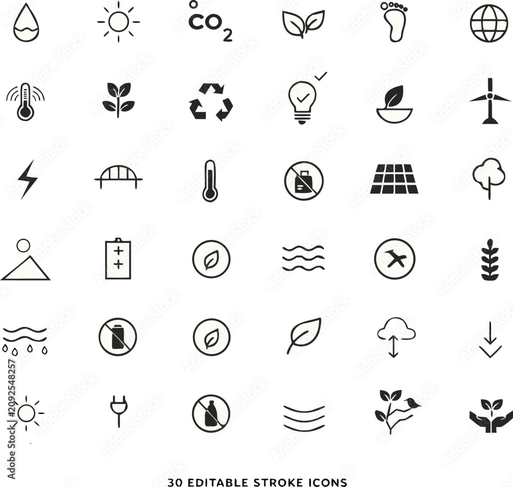 Fototapeta premium Eco friendly icons set for infographics and presentations online sustainable living symbols