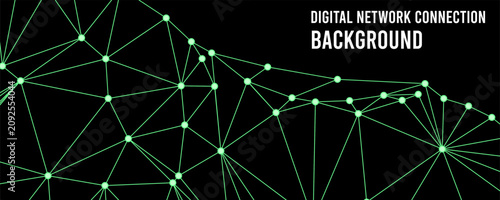 Tableau sur toile Abstract digital network connection background with green node linkage and polyg