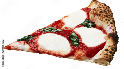 Bild auf Leinwand Delicious Neapolitan pizza slice with fresh mozzarella tomato sauce and basil, i