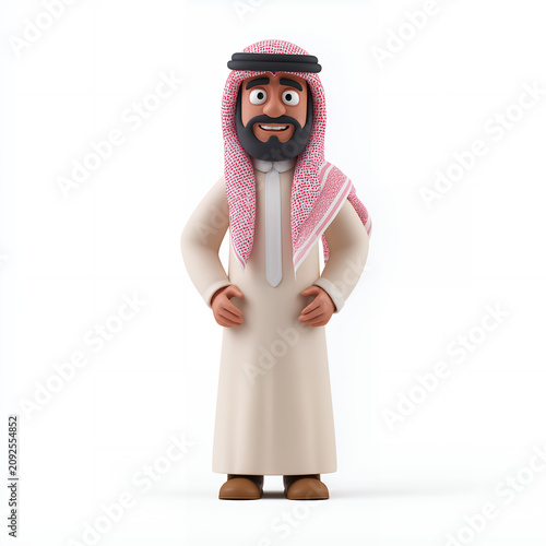 3D Cartoon Arab Man Wearing Traditional Middle Eastern Clothing Isolated On White Background