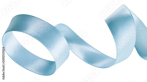 Fotografija Light blue satin ribbon curling elegantly, isolated on transparent background