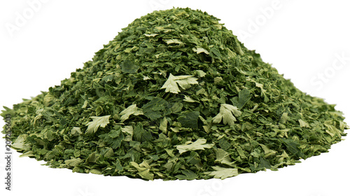 фотографія Pile of dried green parsley flakes, isolated on transparent background