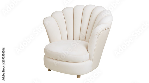 Quadro su tela Cream velvet scallop shell armchair plush and comfortable, isolated on transpare