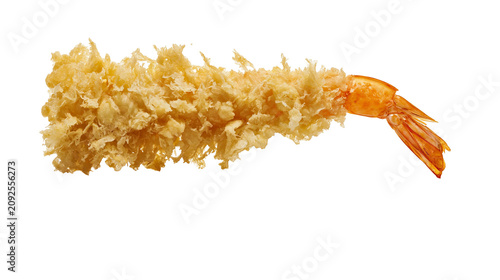 Foto Crispy golden fried shrimp tempura with orange tail, isolated on transparent bac