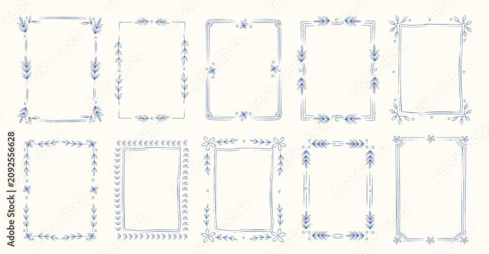 Fototapeta premium Floral Frames Set Hand Drawn