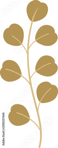 Foto Tall tan stem with multiple rounded brown leaves along slender branches, minimalist botanical illustration on white background
