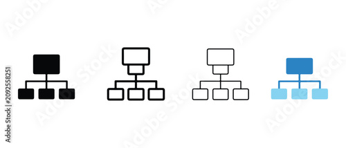 flow chart or organizational chart icons with various line and box designs on white background  business process workflow symbols