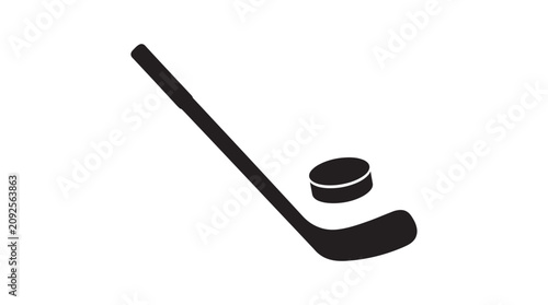 Canvas Print Hockey Stick And Puck Silhouette On White Background