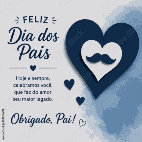 Feliz Dia dos Pais illustration with hearts and mustache graphic saying Thank You Dad