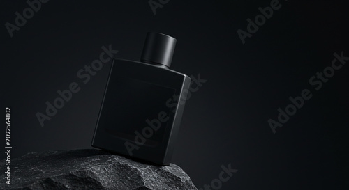 Black Perfume Bottle Mockup on Rock