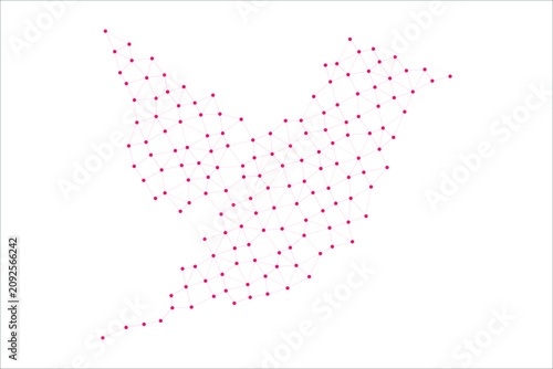 Abstract geometric network of interconnected pink dots forming a bird shape in a minimalist style