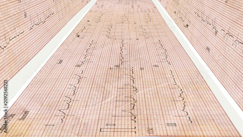 Canvastavla Continuous ECG printout strip laid flat across surface showing cardiac rhythm data