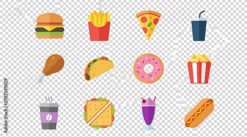 A variety of fast food items are displayed on a surface.