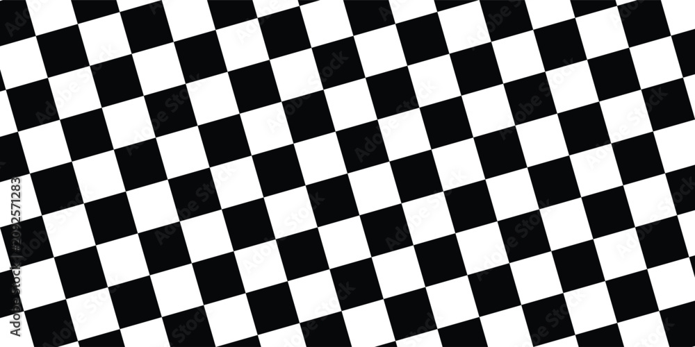 Fototapeta premium Ribbon with race flag or checkerboard pattern in diagonal arrangement. Chess game or rally sport car competition background. Slanted black and white checkered texture