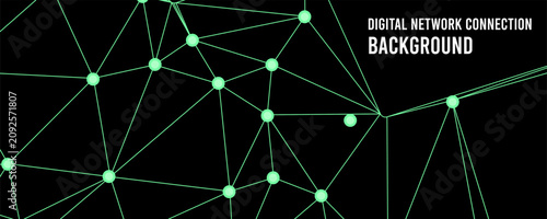 Tableau sur toile Abstract digital network connection background with green node linkage and polyg