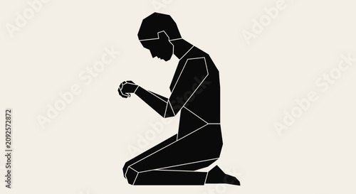 Fotografie Geometric stylized illustration of praying person kneeling down for spiritual meditation or humble religious worship pose