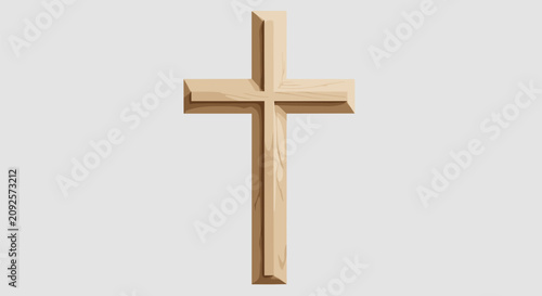 Obraz na płótnie Simple wooden cross, representing faith and spirituality, isolated on light grey background