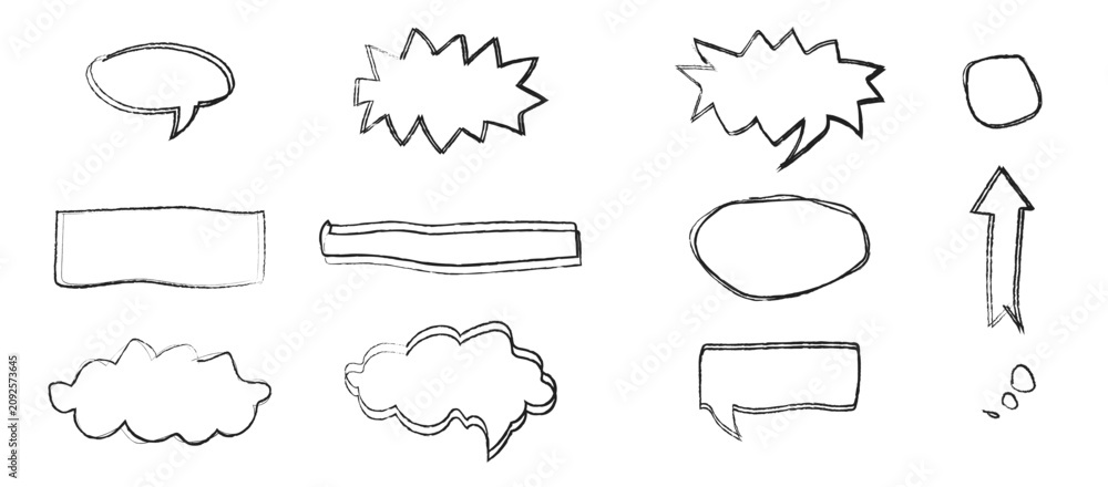 Fototapeta premium Doodle speech bubbles and icons set, line art illustration