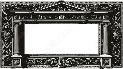 Obraz na płótnie Ornate baroque architectural frame with columns and pediment in dark monochromat