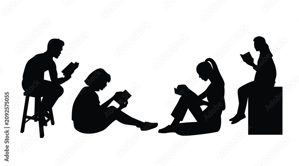 Obraz premium Couple Sitting and Using Smartphones Silhouette