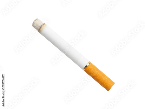 A single burning cigarette with an orange filter isolated on a clean background isolated on transparent background
