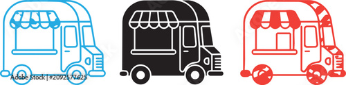 Foto Colorful food truck vector trio with awnings
