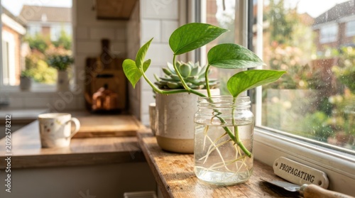 Plant propagation in water by sunny window