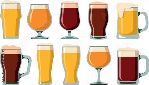 Photos Beer Glass Vector Set with Different Shapes and Styles, Pint, Mug, Goblet and Pi