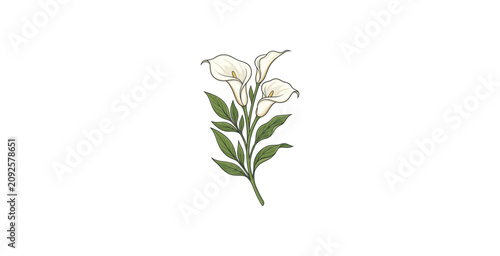 Foto White Calla Lily Botanical Illustration